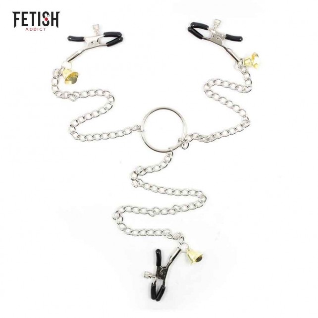 FETISH ADDICT Nipple and Clit Clamps - chained nipple and clit clamps with bells