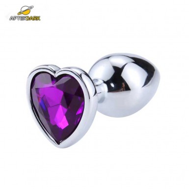 AFTERDARK Purple Heart Butt Plug - heart shaped aluminum butt plug with lavender purple jewel