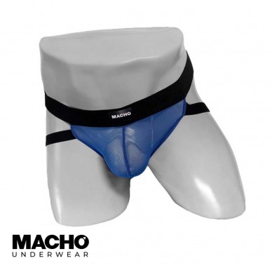 MACHO Jockstrap MX22NB - jockstrap in blue semi-sheer fishnet for men
