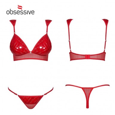 Set Obsessive Hunteria - set of a micro thong and bra with chains in spicy red