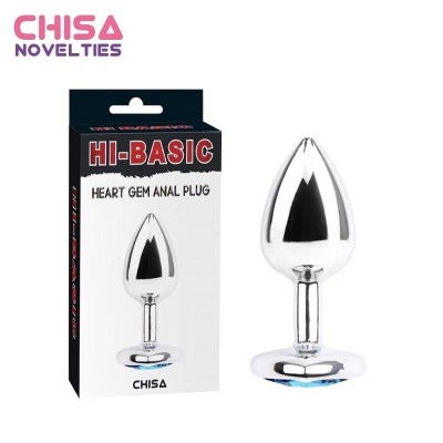 CHISA Blue Gem Anal Plug Silver - dop anal din aluminiu cu bijuterie albastra