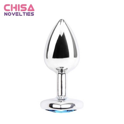 CHISA Blue Gem Anal Plug Silver - aluminum butt plug with blue jewel