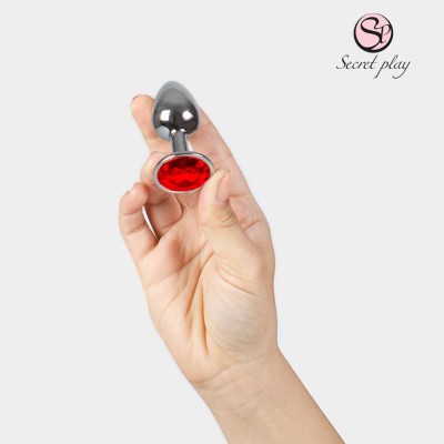 SECRET PLAY Red Gem Anal Plug - metal butt plug with red jewel