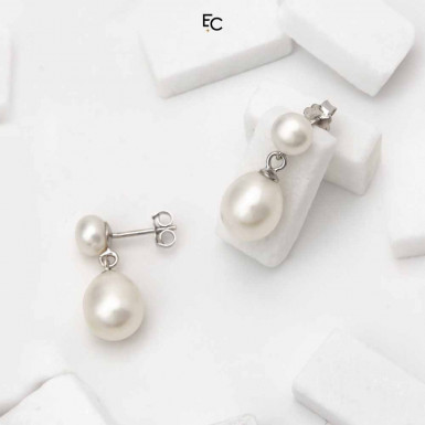 Sterling Silver Earrings with 2 Pearls (02-1066WHT)