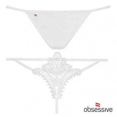 Obsessive Luiza Thong White - elegant thong with flower embroideries on the back