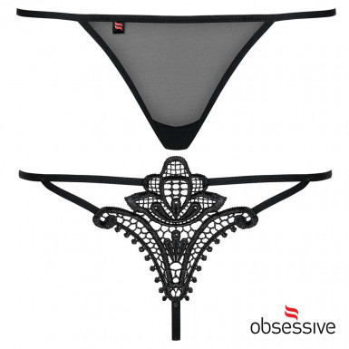 Obsessive Luiza Thong Black - elegant thong with flower embroideries on the back