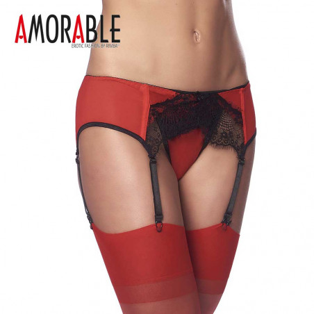 Amorable Garter Belt set - sensual garter belt with thong and stockings in black and red