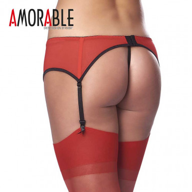 Amorable Garter Belt set - sensual garter belt with thong and stockings in black and red