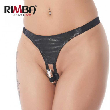 RIMBA G-String with Vibrating Bullet - leather open crotch g-string with vibrating bullet