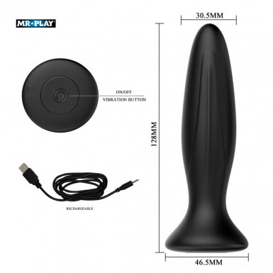 Mr. Play Vibrating Anal Plug Special - rechargable vibrating anal plug in black