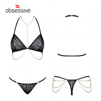 Set Obsessive Pantheria - set de micro tanga si sutien cu lanturi in leopard