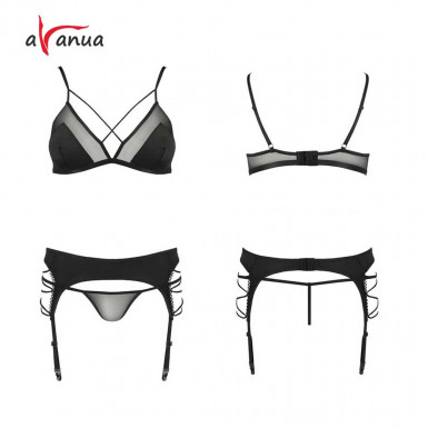 Set Avanua Quella - set de sexy tanga, sutien si portjartiere in negru