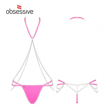 Set Obsessive Chainty - set de tanga sexy cu lanturi in roz