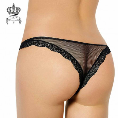 Queen Lingerie Fishnet and Lace Thong - sexy thong with fishnet design and lace