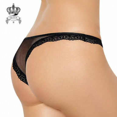 Queen Lingerie Fishnet and Lace Thong - sexy thong with fishnet design and lace