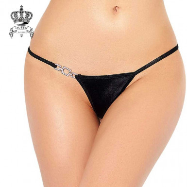 Queen Lingerie Shinny Adornment Thong - sexy shinny thong with adornment in black