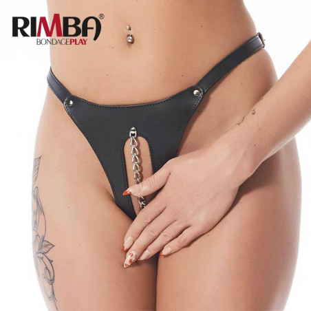 RIMBA Open G-String - g-string open crotch din piele ajustabil in negru