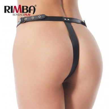 RIMBA Open G-String - g-string open crotch din piele ajustabil in negru