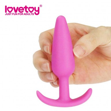 LOVETOY Lure Me Butt Plug Slim - dop anal din silicon cu baza tip ancora in roz