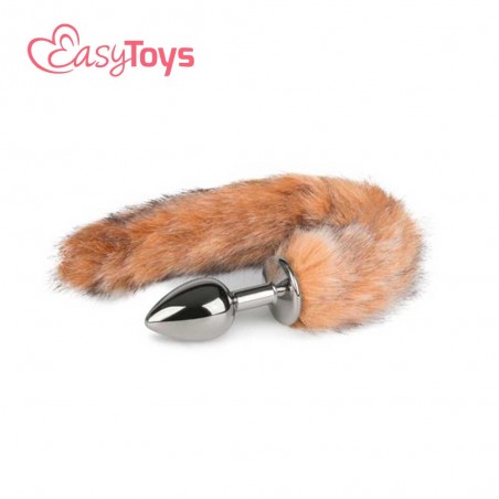 EASYTOYS Fox Tail Butt Plug 7 - dop anal din aluminiu cu coada de vulpe maro