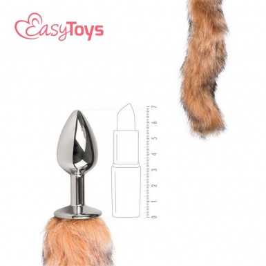 EASYTOYS Fox Tail Butt Plug 7 - dop anal din aluminiu cu coada de vulpe maro